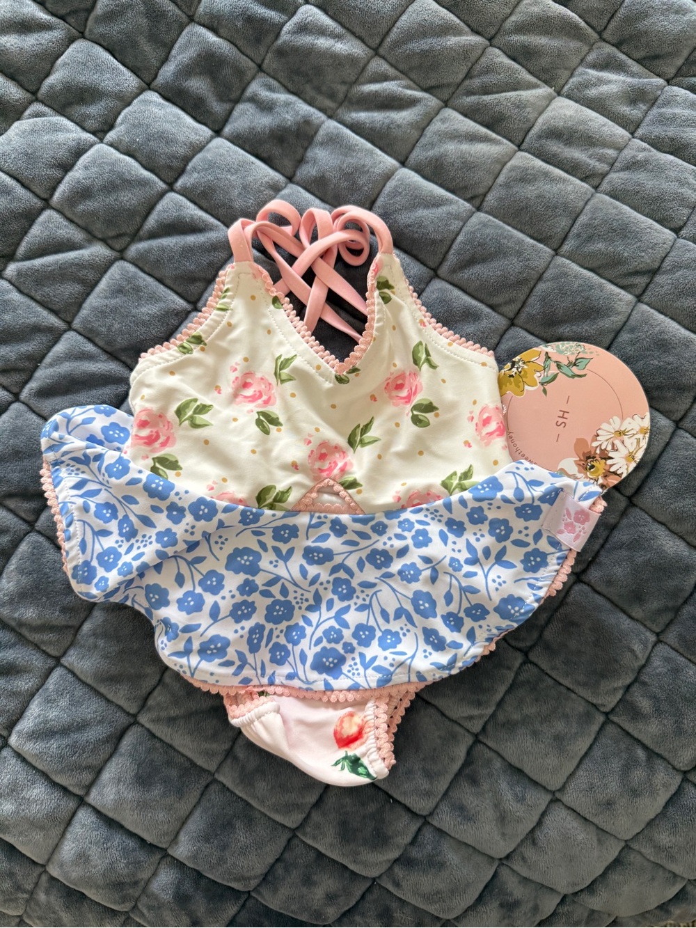 SweetHoney Floral Ruffle One-Piece - Pink & Blue